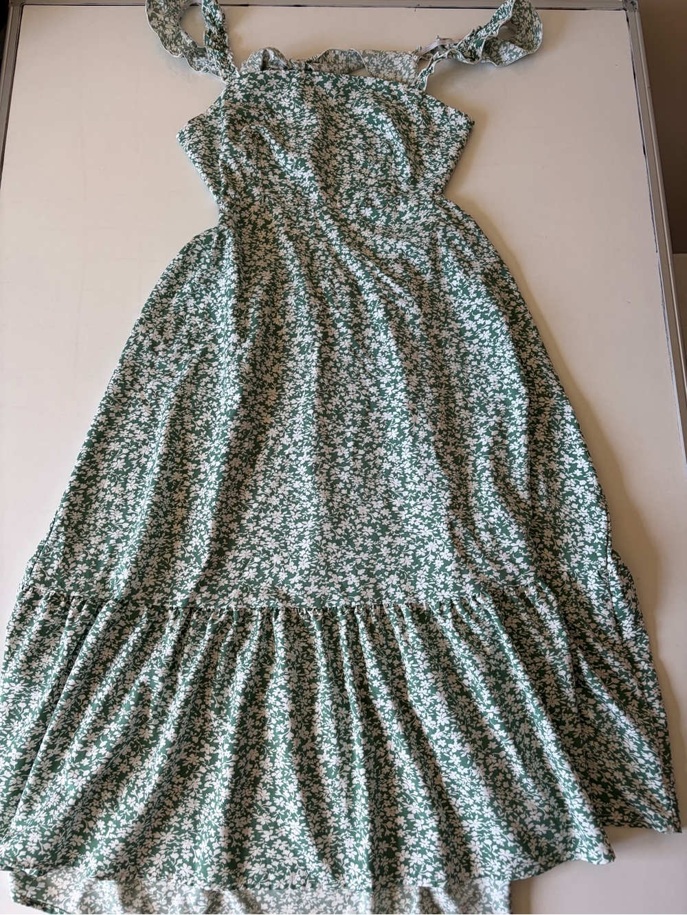 Shein Green White Floral Summer Midi Maxi Dress Tie Open Back Strapless Large